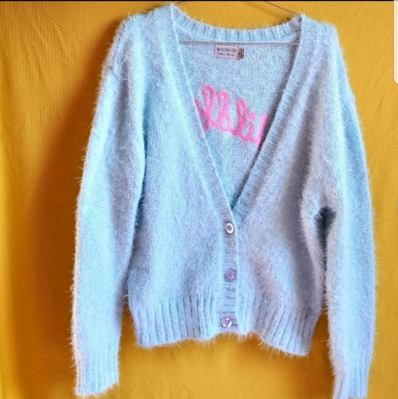 Wildfox Fun Fox Baby Blue Embroidered Cardigan M - Picture 4 of 8
